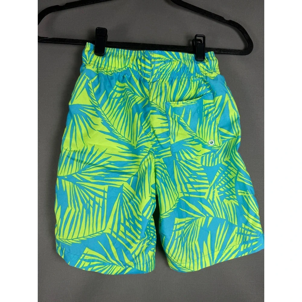 Place Sport Swim Set Kids Size M 7/8 Neon Yellow Blue Palm Tropical Rash Guard